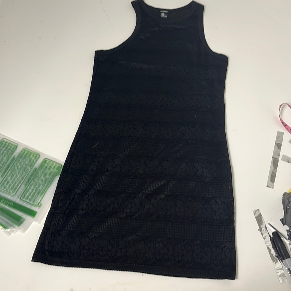Forever 21 Small Black Striped Lacer High Neck Sleeveless Dress